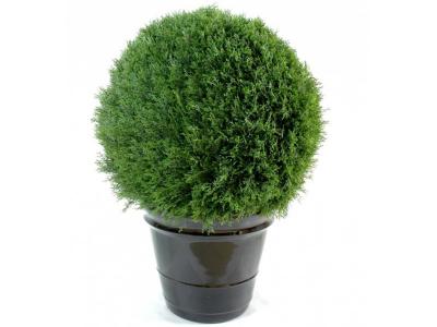 PEGANE Plante artificielle haute gamme Sp&eacute;cial ext&eacute;rieur / Cypr&egrave;s artificiel Mini Boule Vert - Dim : 80 x 55 cm 