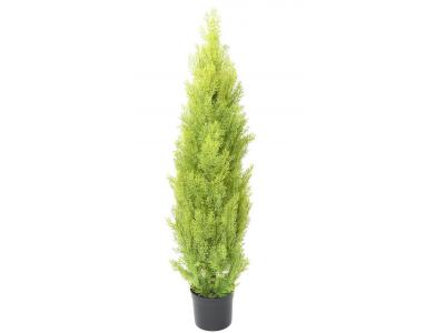 PEGANE  - Plante artificielle haute gamme Sp&eacute;cial ext&eacute;rieur / Cypr&egrave;s artificiel coloris vert/jaune - Dim : 125 x 25 cm