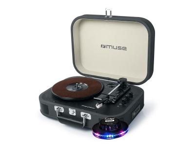 MUSE Platine vinyle - MT-201DG - St&eacute;r&eacute;o Noire 33/45/78 tours avec enceintes int&eacute;gr&eacute;es - USB/SD/AUX - Prise casque - Lumi&egrave;re OVNI 
