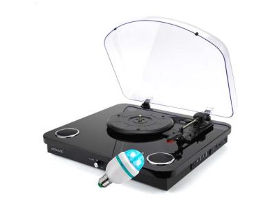 LEDWOOD Platine vinyles  ROUND-300Black - 33-45-78 Tours, Encodage USB, avec haut-parleurs st&eacute;r&eacute;o 2x5W, Bluetooth, Ampoule LED 