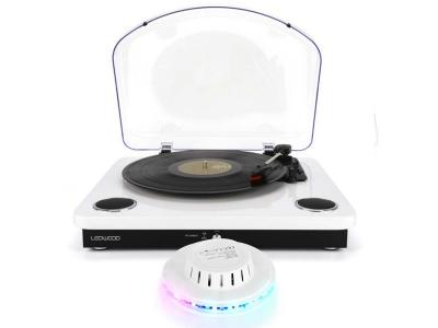 LEDWOOD Platine vinyles ROUND300 Blanche - 33-45-78 Tours, haut-parleurs st&eacute;r&eacute;o 2x5W, Encodage USB, Bluetooth, Lumi&egrave;re OVNI WH