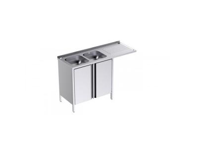 DISTFORM  Plonge 2 Bacs avec Portes et Passage pour Lave-Vaisselle &agrave; Droite - L 1350 x P 500 mm