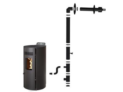 SANNOVER THERMIQUE Po&ecirc;le &agrave; granul&eacute;s &eacute;tanche Flavia 9 kW Noir Sannover + Kit d'installation Complet