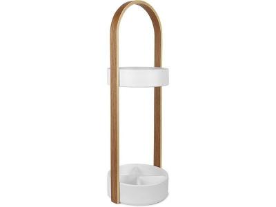 UMBRA  - Porte parapluies bois et m&eacute;tal Hub Blanc/Naturel