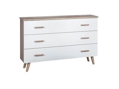 AltoBuy PREEM - Commode 3 Tiroirs Aspect Naturel et Fa&ccedil;ades Blanches