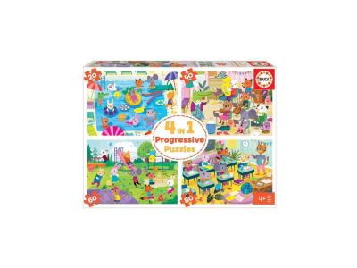 EDUCA Puzzle  MULTI 4 EN 1 JUNIOR - &Agrave; L'&Eacute;COLE (20-40-60-80 pcs) - - Pu