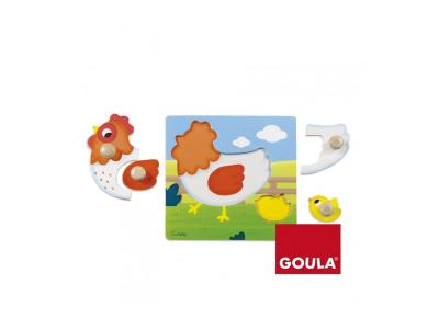  Puzzle en bois 4 pi&egrave;ces : la poule et son petit poussin