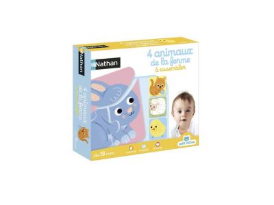 NATHAN Puzzles &eacute;volutifs en bois 2 &agrave; 4 pi&egrave;ces : les animaux de la ferme