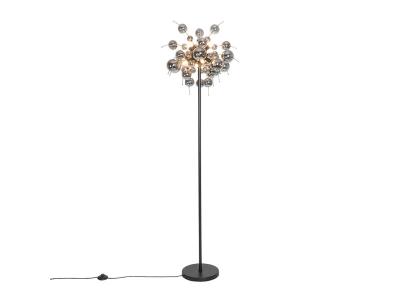 QAZQA Lampadaire design noir avec verre fum&eacute; 8 lumi&egrave;res - Explode