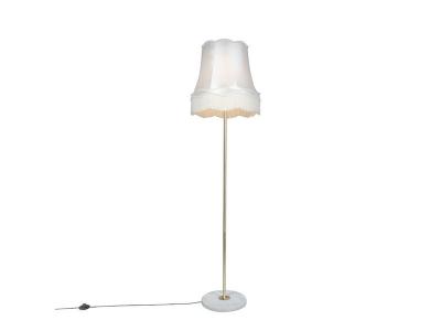 QAZQA Lampadaire r&eacute;tro en laiton avec abat-jour Granny cr&egrave;me 45 cm - Kaso