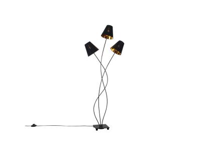 QAZQA Lampadaire design noir avec 3 lumi&egrave;res dor&eacute;es - Melis