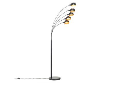 QAZQA Lampadaire design noir avec 5 lumi&egrave;res dor&eacute;es - Sixties Marmo