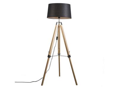 QAZQA  Lampadaire naturel avec abat-jour en lin noir 45 cm - Tr&eacute;pied