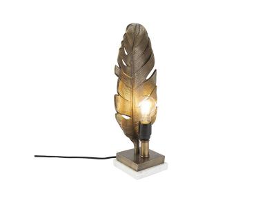 QAZQA Lampe de table Art D&eacute;co bronze avec base en marbre - Feuille