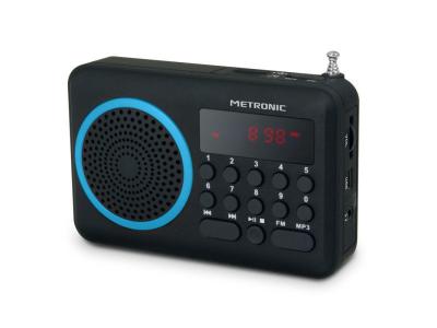 METRONIC  477203 Radio Portable FM Compact avec Port USB + Lecteur Carte Micro SD - Noir et Bleu