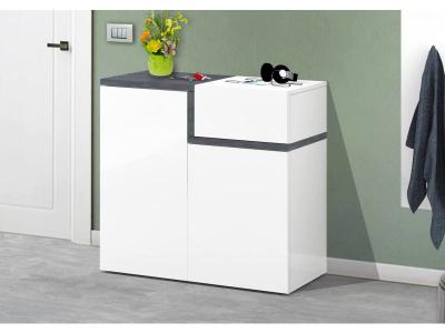 Meuble &agrave; chaussures effet bois blanc brillant gris ardoise