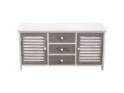 MOBILI REBECCA Buffet bas avec 3 tiroirs 2 portes en bois blanc et gris