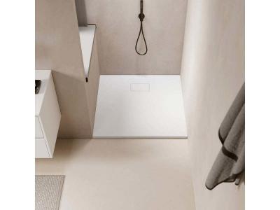 STANO. Receveur de douche 80 x 80 cm extra plat PIATTO en SoliCast&reg; surface ardois&eacute;e blanc