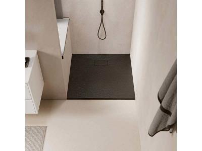 STANO. Receveur de douche 90 x 90 cm extra plat PIATTO en SoliCast&reg; surface ardois&eacute;e noir