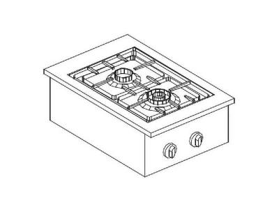 COMBISTEEL R&eacute;chaud &agrave; Gaz Drop-In - 2 Feux 3,5 kW - - nvt. - 400x600x270mm