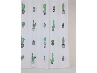 ALLIBERT Rideau de douche tropical cactus - 180 x 200 cm - blanc