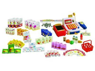 ROBA  Accessoires Marchande : Caisse &Eacute;lectronique + Panier + Set de Nourriture et Plus