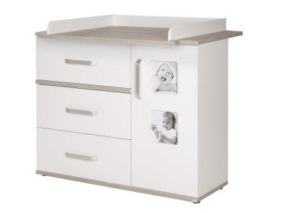 ROBA  Commode ""Moritz"" ? Incl. table &agrave; langer ? 2 cadres photo ? Blanc / D&eacute;cor orme 