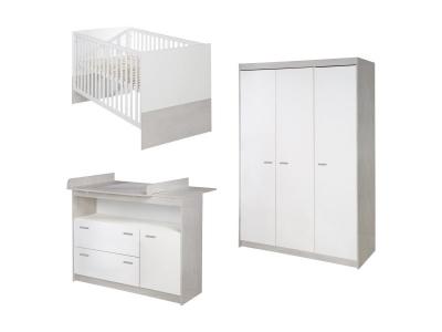 ROBA  Chambre B&eacute;b&egrave; Compl&egrave;te ""Julia"" - Lit 70x140 + Commode &agrave; langer + Armoire 3-portes - Bicolore