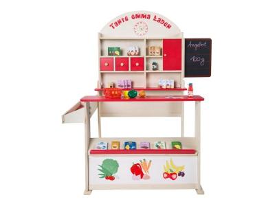 ROBA  Marchande en Bois ""Tante Emma"" avec Comptoir et Tableau - Rouge/naturel