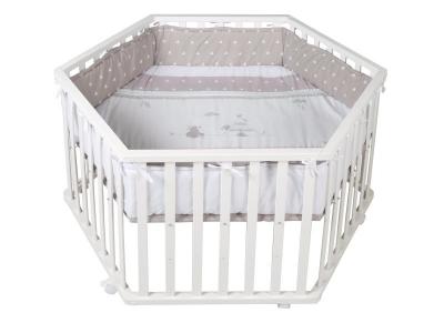ROBA  Parc B&eacute;b&eacute; ""Indibaer"" 121x106 cm + Tour de Parc de Protection et 6 Roues - Bois Blanc
