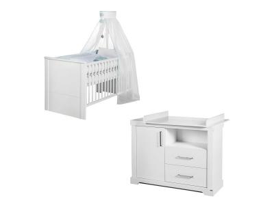 ROBA Ensemble Chambre B&eacute;b&eacute;  Duo Maxi - Lit 70x140 cm + Grande Commode &agrave; Langer - Blanc 