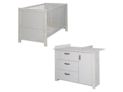 ROBA Chambre b&eacute;b&eacute; duo mila - lit b&eacute;b&eacute; &eacute;volutif 70 x 140 + commode &agrave; langer - gris et blanc 1015816