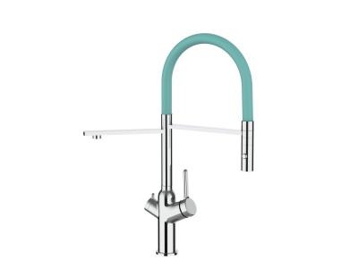 VIZIO Robinet De Cuisine 3 Voies Mitigeur Chrom&eacute; Bec Turquoise Orientable Et Douchette 2 Jets D&eacute;tachable - &Agrave; Utiliser Avec Les Filtres &Agrave; Eau 
