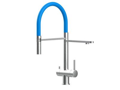 VIZIO Robinet de cuisine 3 voies en acier inox chirurgical bross&eacute; - douche 2jets d&eacute;tachable VZFX018187