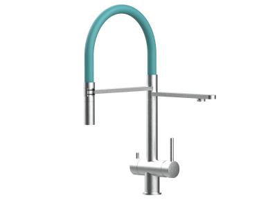 VIZIO Robinet de cuisine 3 voies en acier inox chirurgical bross&eacute; - douche 2jets d&eacute;tachable VZFX018189