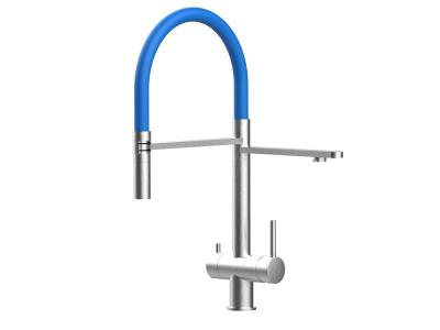 VIZIO Robinet de cuisine 3 voies en acier inox chirurgical bross&eacute; - douche 2jets d&eacute;tachable VZFX018184