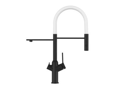 VIZIO Robinet de cuisine 3 voies noir mat bec blanc orientable, douche 2 jets d&eacute;tachable VZBF018121