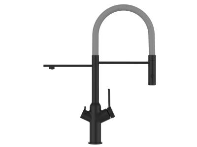 VIZIO Robinet de cuisine 3 voies noir mat bec gris orientable, douche 2 jets d&eacute;tachable VZBF018128