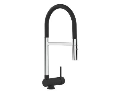 VIZIO Robinet de cuisine chrom&eacute;/noir rabattable sous fen&ecirc;tre 60mm, douche 2 jets d&eacute;tachable VZSU011X02