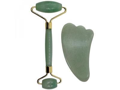 VIVEZEN Rouleau de massage en pierre de jade et Gua Sha - Vert - 