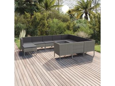 VIDAXL Salon de jardin 11 pcs avec coussins R&eacute;sine tress&eacute;e Gris  n/a
