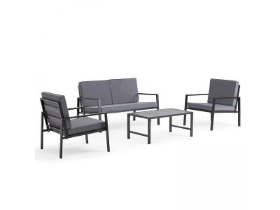 OVIALA Salon de jardin 4 places en aluminium avec 2 fauteuils et table basse