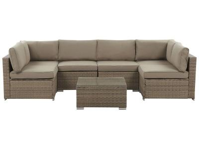 BELIANI Salon de jardin 6 places en rotin marron coussins assortis BELVEDERE
