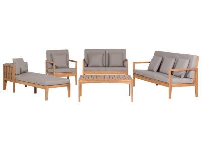 BELIANI Salon de terrasse &eacute;l&eacute;gant en bois d'acacia avec coussins gris