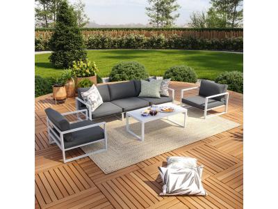 AVRIL PARIS Salon de jardin aluminium 5 Places couleur blanc gris - VINCENNES