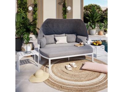 AVRIL PARIS Salon de jardin aluminium convertible en lit, 6 places