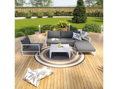 AVRIL PARIS Salon de jardin angle aluminium 5 Places couleur blanc gris - VALENCE
