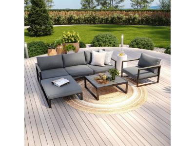 AVRIL PARIS Salon de jardin angle aluminium polywood 5 Places couleur gris - VALENCE