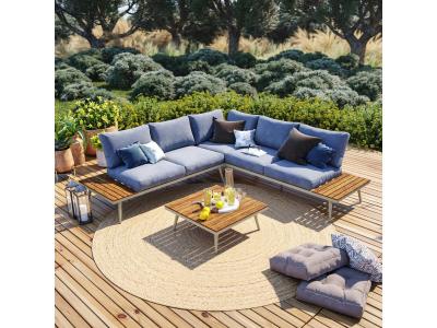 AVRIL PARIS Salon de jardin angle en aluminium -design scandinave - bahia - Gris