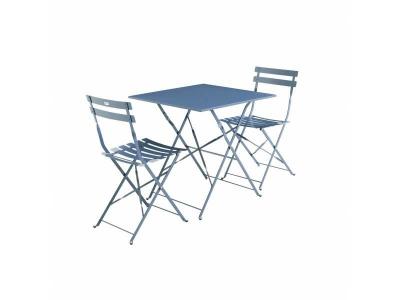 SWEEEK Table et chaises de jardin bistrot pliables Emilia carr&eacute; bleu gris&eacute;